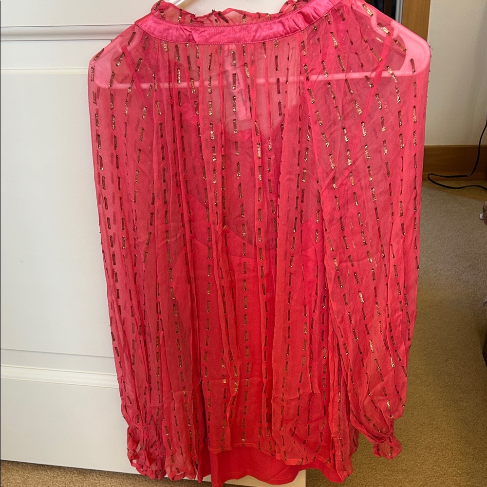 Aratta Antik Batik Fuchsia Sheer Blouse with Silver Accents 2 pieces - Picture 5 of 6